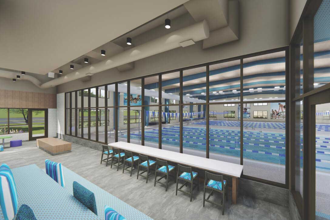 View of lobby viewing area, additional chairs for viewing the pool and the lap pool